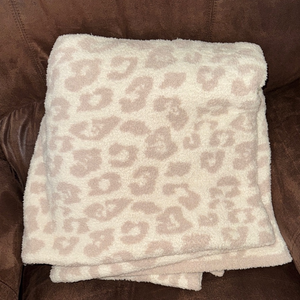 Barefoot Dreams Cream and Tan Animal Print Throw